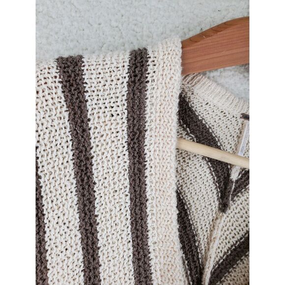 Free People Knit Cardigan Sweater sz S Beige Brown Striped Oversize V-Neck - Picture 11 of 13